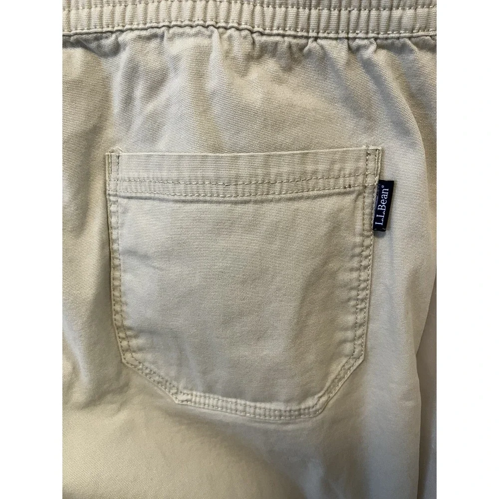 L.L. Bean Flex Pants Men's 28 Tan Flat Front Drawstring Waistband Cotton‎ Blend